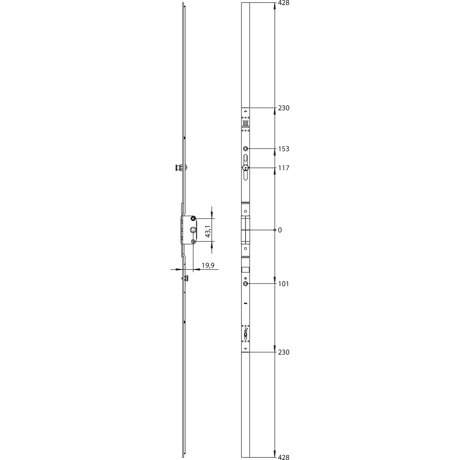 Winkhaus Getriebeschiene GAM-UK.1050-1.BS13.D20