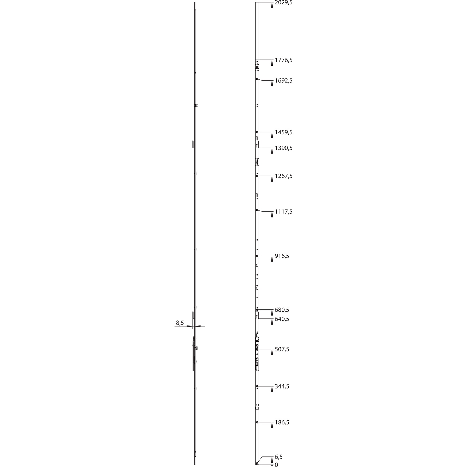 Winkhaus Stulpflügelgetriebe GASK.GZ-S.2225-2, 2 Schließbleche