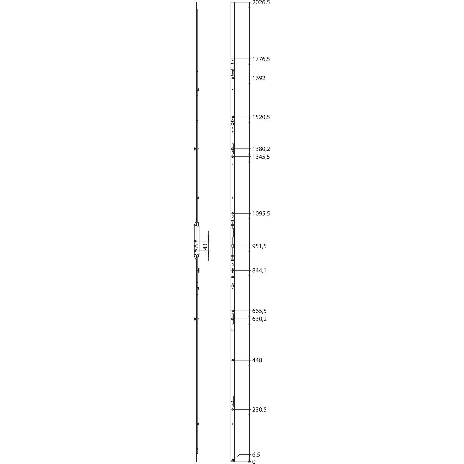 Winkhaus Getriebeschiene GAK.2225-2.D-6.LK.GR