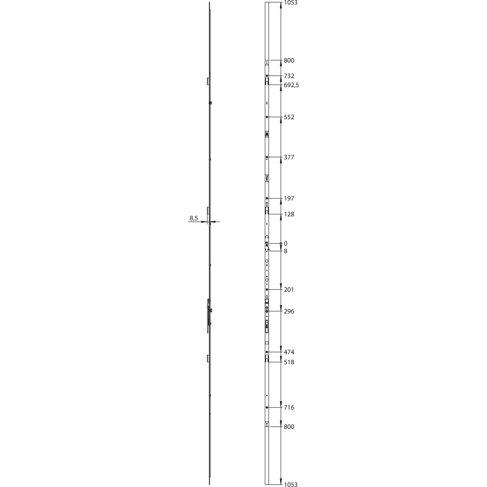 Winkhaus Stulpflügelgetriebe GASM.GZ-S.2300-3, 3 Schließbleche
