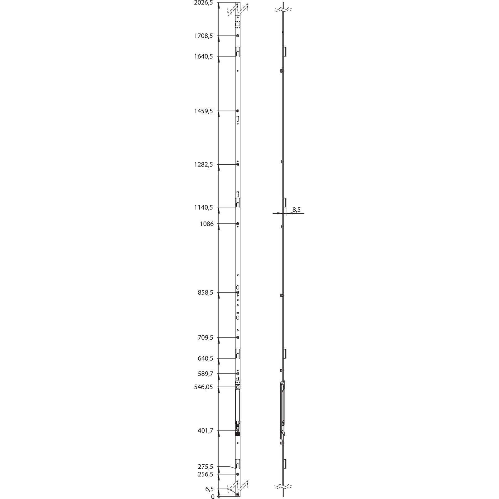 Winkhaus Stulpflügelgetriebe GASK.2225-4, 4 Schließbleche