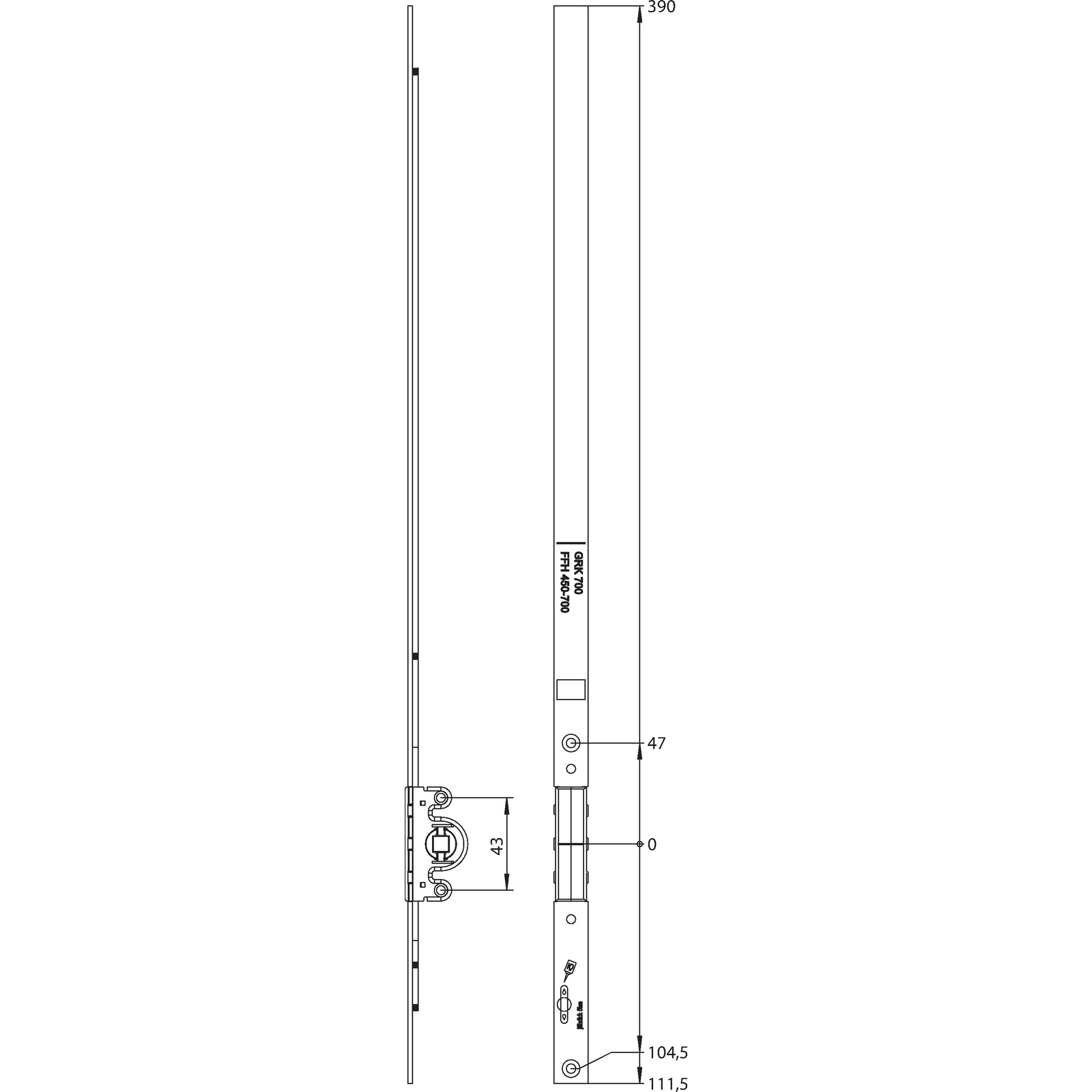 Winkhaus Getriebeschiene GRK 700/0 G210 SL